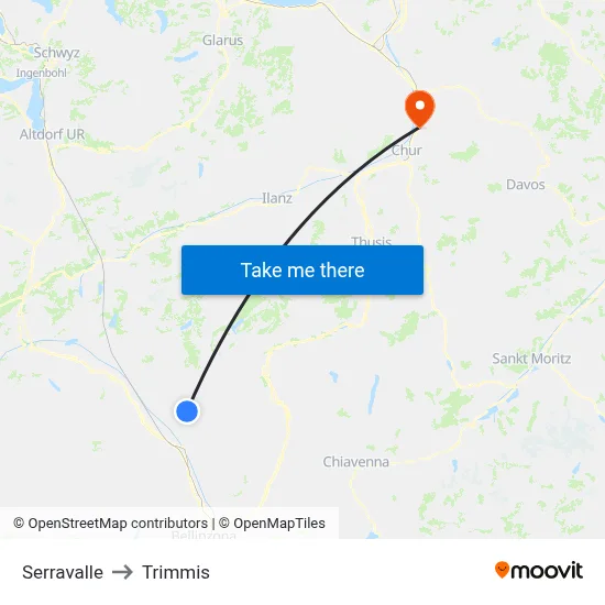 Serravalle to Trimmis map