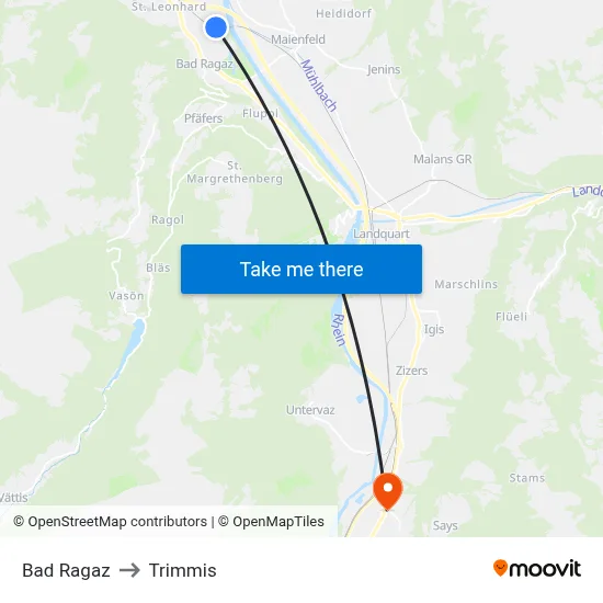 Bad Ragaz to Trimmis map