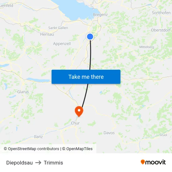 Diepoldsau to Trimmis map