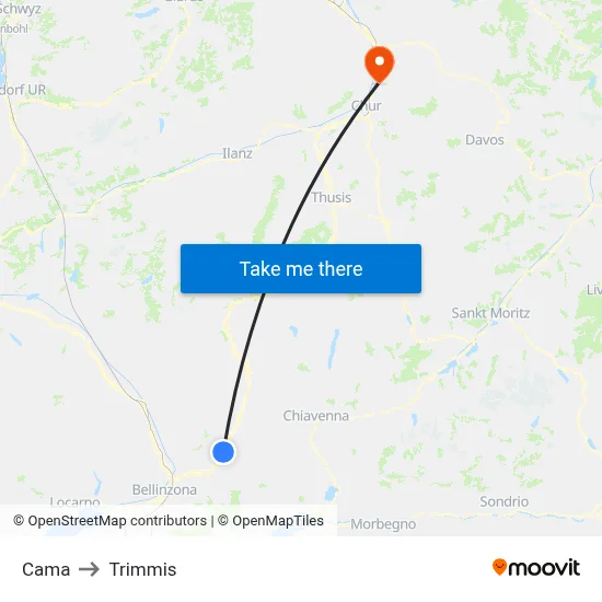 Cama to Trimmis map
