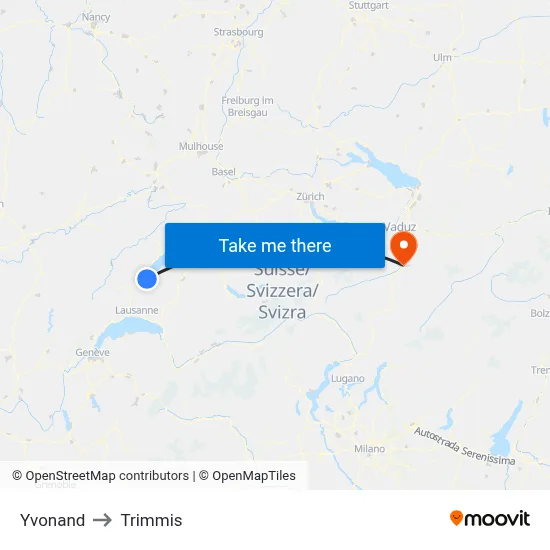 Yvonand to Trimmis map