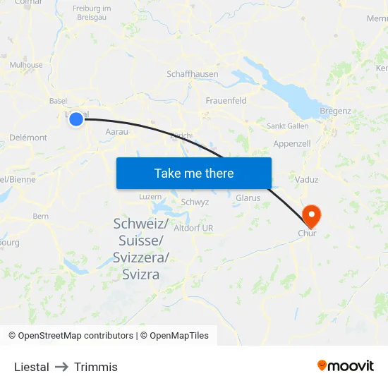 Liestal to Trimmis map
