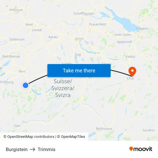 Burgistein to Trimmis map