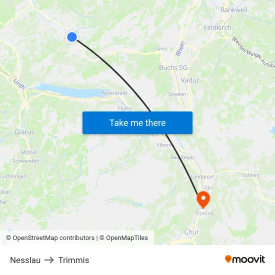 Nesslau to Trimmis map