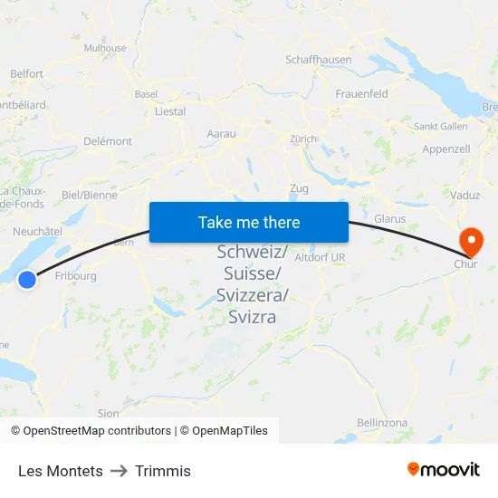 Les Montets to Trimmis map