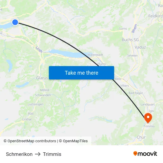 Schmerikon to Trimmis map