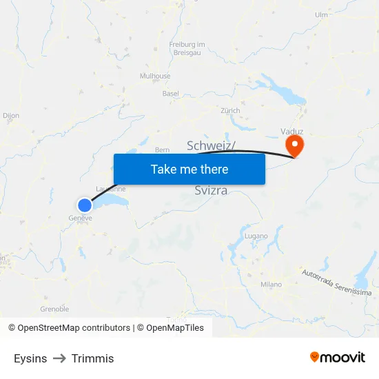 Eysins to Trimmis map