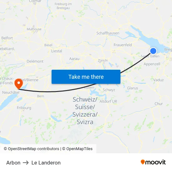 Arbon to Le Landeron map