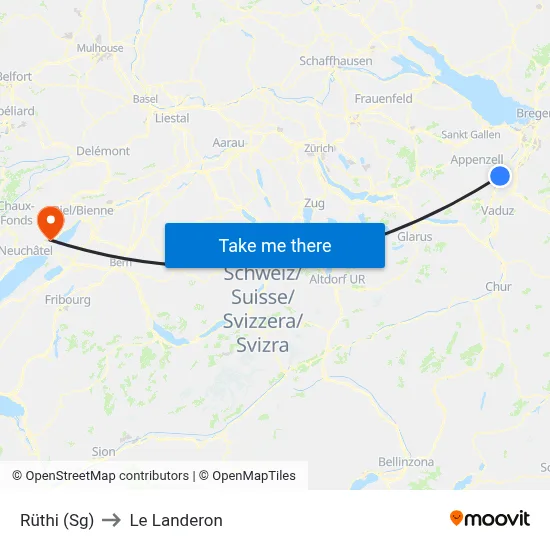 Rüthi (Sg) to Le Landeron map