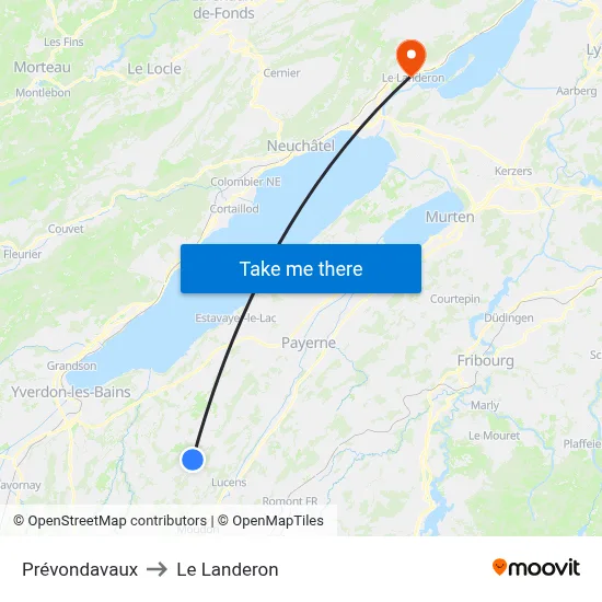 Prévondavaux to Le Landeron map