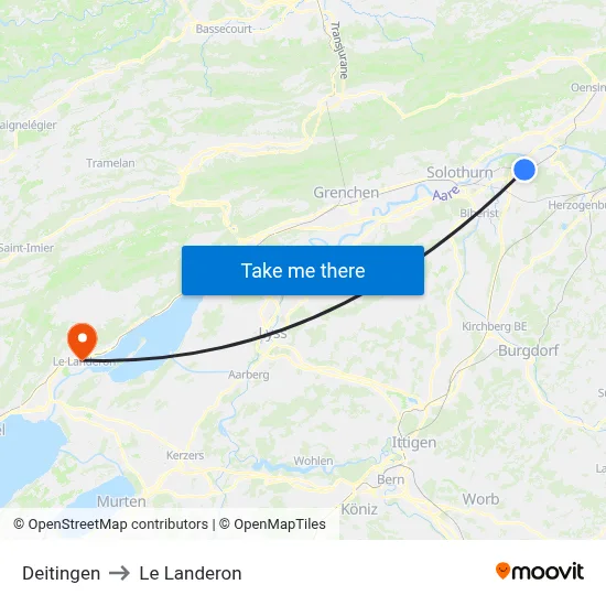 Deitingen to Le Landeron map