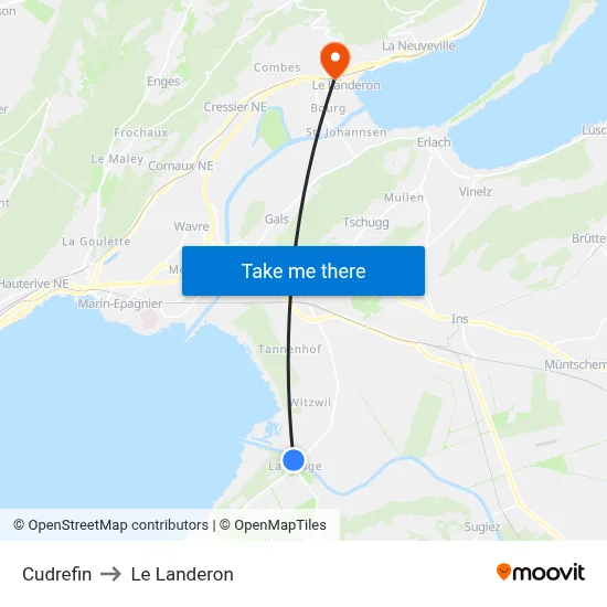Cudrefin to Le Landeron map