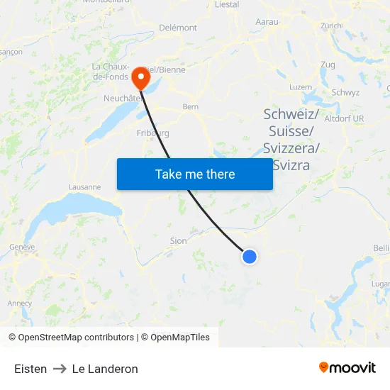 Eisten to Le Landeron map