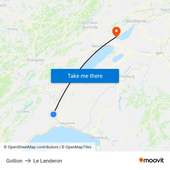 Gollion to Le Landeron map