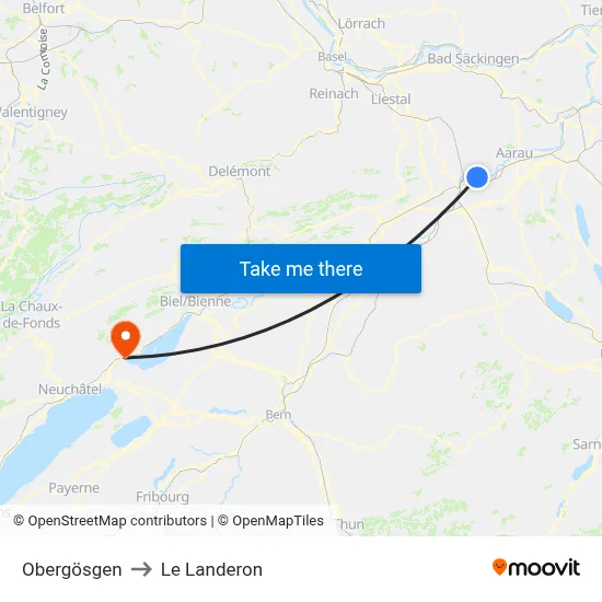 Obergösgen to Le Landeron map