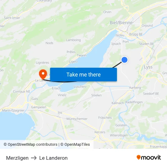 Merzligen to Le Landeron map