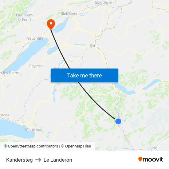 Kandersteg to Le Landeron map