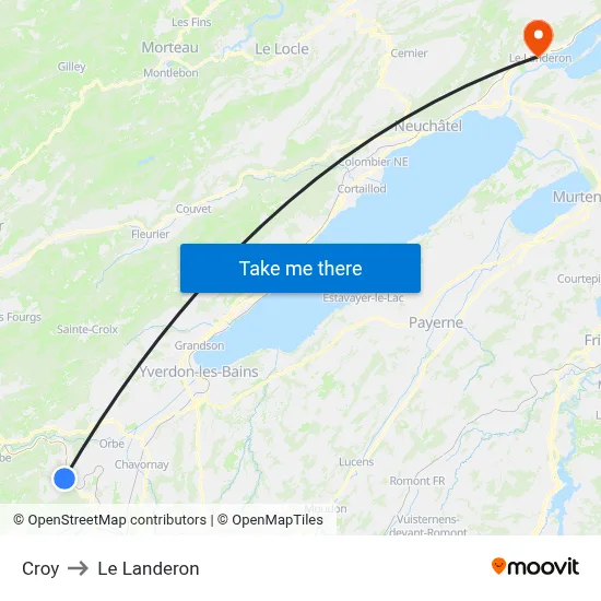 Croy to Le Landeron map