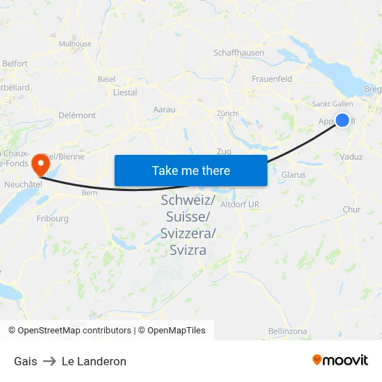 Gais to Le Landeron map