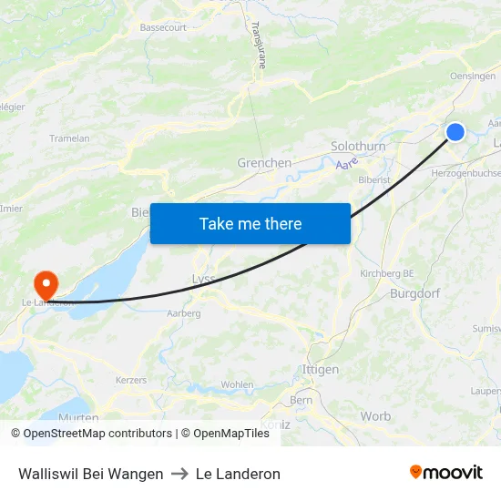 Walliswil Bei Wangen to Le Landeron map