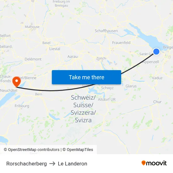 Rorschacherberg to Le Landeron map