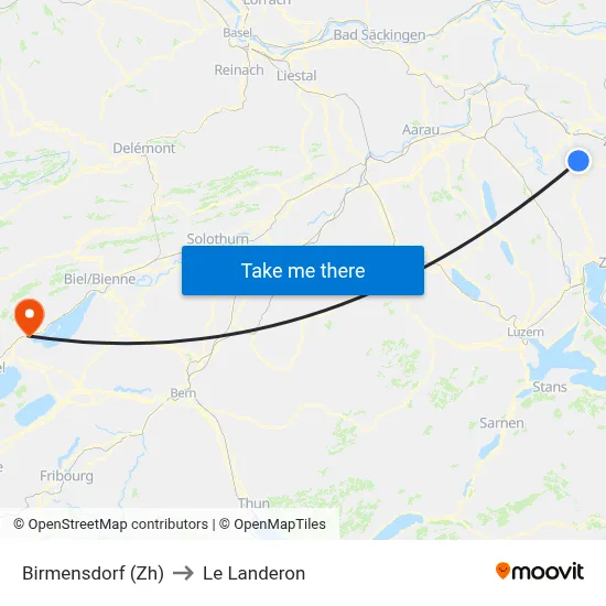 Birmensdorf (Zh) to Le Landeron map