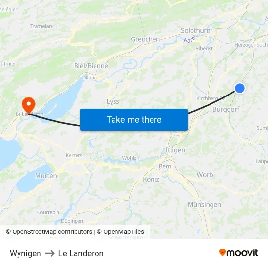 Wynigen to Le Landeron map
