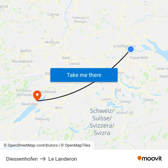 Diessenhofen to Le Landeron map