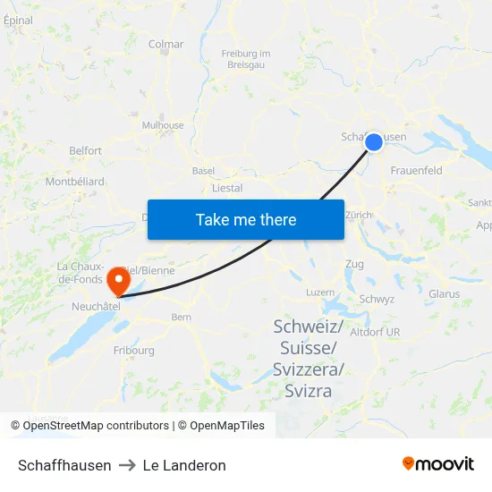 Schaffhausen to Le Landeron map