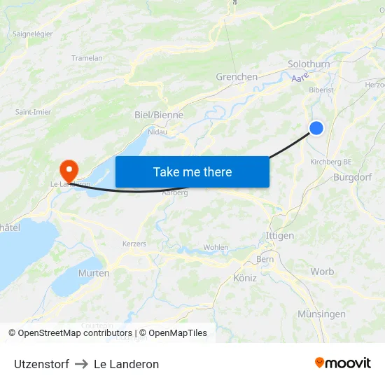 Utzenstorf to Le Landeron map