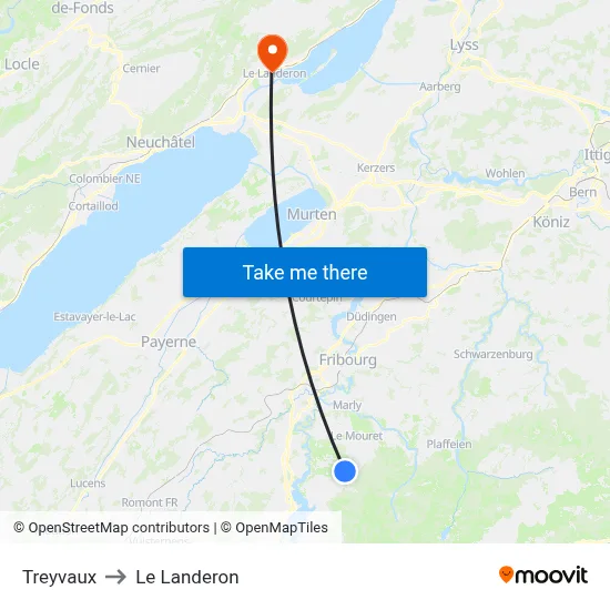 Treyvaux to Le Landeron map