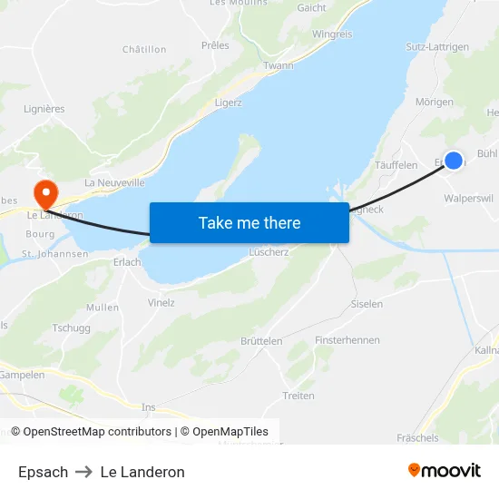 Epsach to Le Landeron map