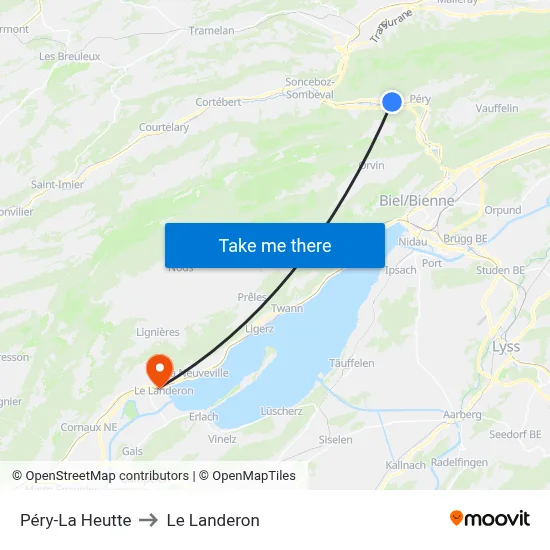 Péry-La Heutte to Le Landeron map