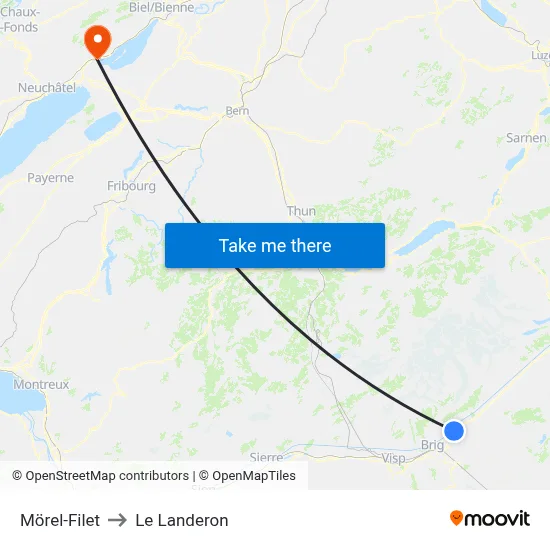 Mörel-Filet to Le Landeron map