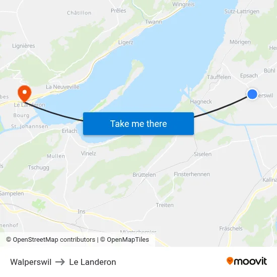 Walperswil to Le Landeron map