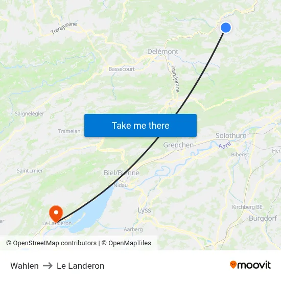 Wahlen to Le Landeron map