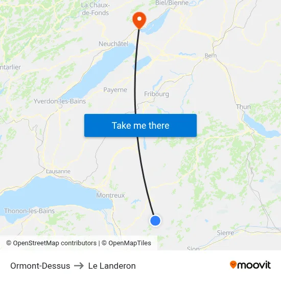Ormont-Dessus to Le Landeron map
