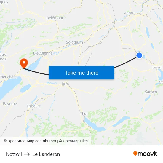 Nottwil to Le Landeron map