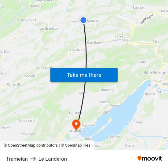 Tramelan to Le Landeron map