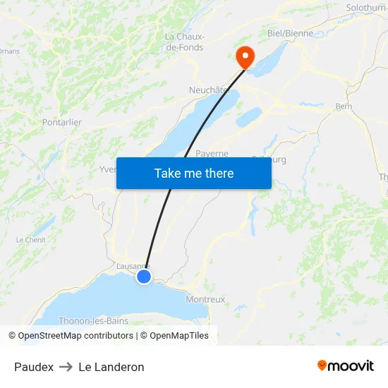 Paudex to Le Landeron map