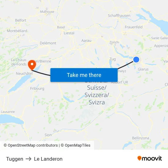 Tuggen to Le Landeron map
