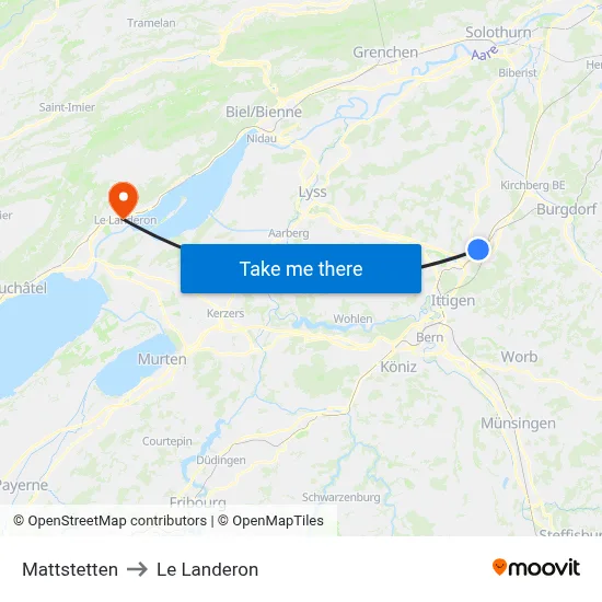 Mattstetten to Le Landeron map