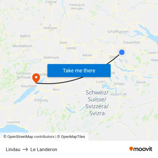 Lindau to Le Landeron map