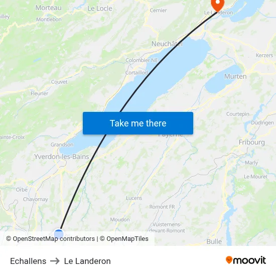 Echallens to Le Landeron map