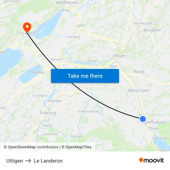 Uttigen to Le Landeron map