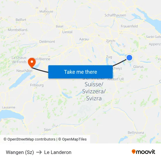 Wangen (Sz) to Le Landeron map