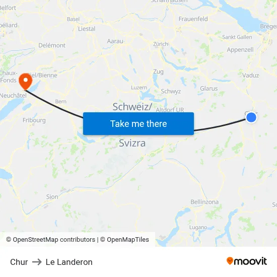 Chur to Le Landeron map