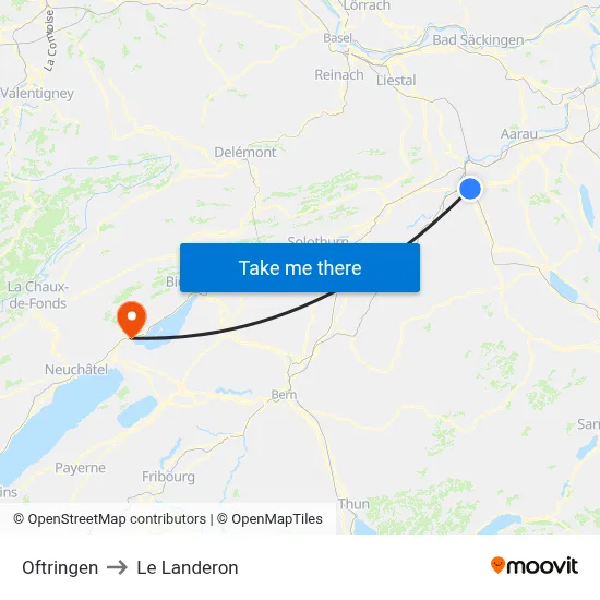 Oftringen to Le Landeron map