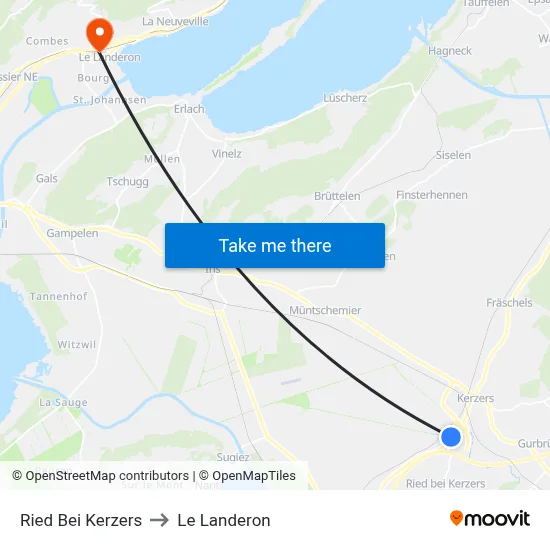 Ried Bei Kerzers to Le Landeron map