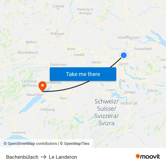 Bachenbülach to Le Landeron map